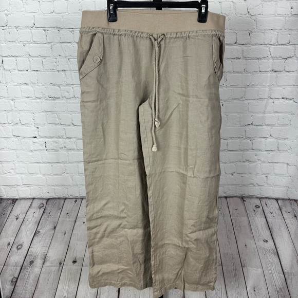 London Jean Tan Wide Leg Linen Pants Size Large - Picture 1 of 7